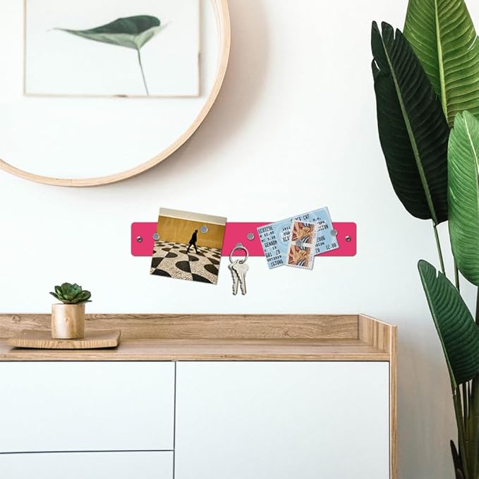 Three by Three Mini Magnetic Strip Bulletin Board – 14" x 2" Stainless Steel Organizer with Magnets & Wall-Mounting Hardware for Home, Office, or Dorm (3 Pack) Pink