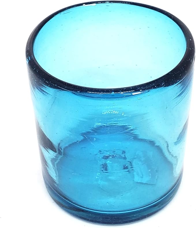 Solid Aqua Blue 9 oz Short Tumblers (set of 6), Recycled Glass, Lead-free, Toxin-Free (9oz Tumbler)