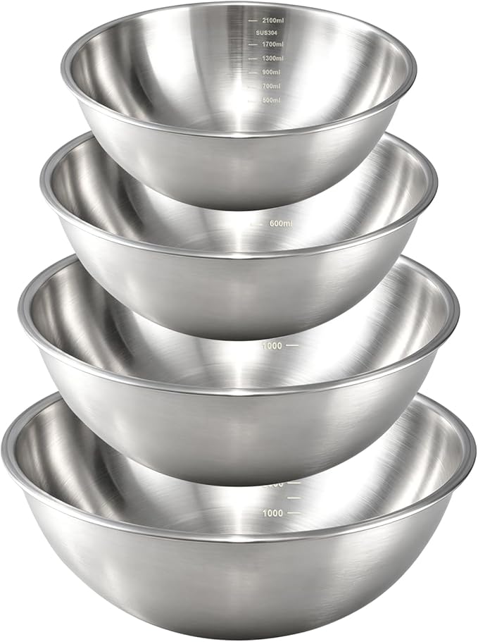Gronivex 304 Stainless Steel Mixing Bowls, 4-Piece (1.5, 2.2, 3.4 & 4.2 Qt) | Food-Grade Metal,Dishwasher Safety,Stackable Nesting & Space-Saving, For home baking, salads, cooking, and RV or grilling use