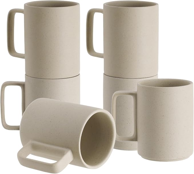 E-liu Porcelain Tea Mugs Coffee Mug Set, Large 15 Ounces Cups for Coffee, Tea, Cocoa, and Mulled Drinks, Set of 6, Unglazed (Natural)
