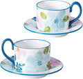 KAMMAK Tea Cups and Saucers Set of 2, Porcelain Coffee Cups, 8.5-Ounce Stackable Espresso Mugs, Ceramic Demitasse for Coffee, Latte, Americano, GX19