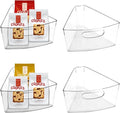 URALFA Lazy Susan Organizers Set of 4, 10"x 9.5"x 4" Corner Cabinet Organizer, Plastic Transparent Kitchen Cabinet Storage Bins with Handle, 4" Deep Container, 1/8 Wedge - Food Safe, BPA Free