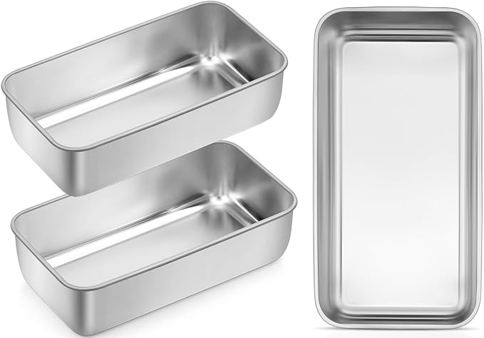 Leonyo Non-Toxic 9x5IN Stainless Steel Loaf Pan for Baking Bread, 3 Pack | Metal Sandwich Bread Loaf Pans, Bread Pan Tins for Homemade Meatloaf Cakes Brownies Lasagnas, Dishwasher Oven Safe