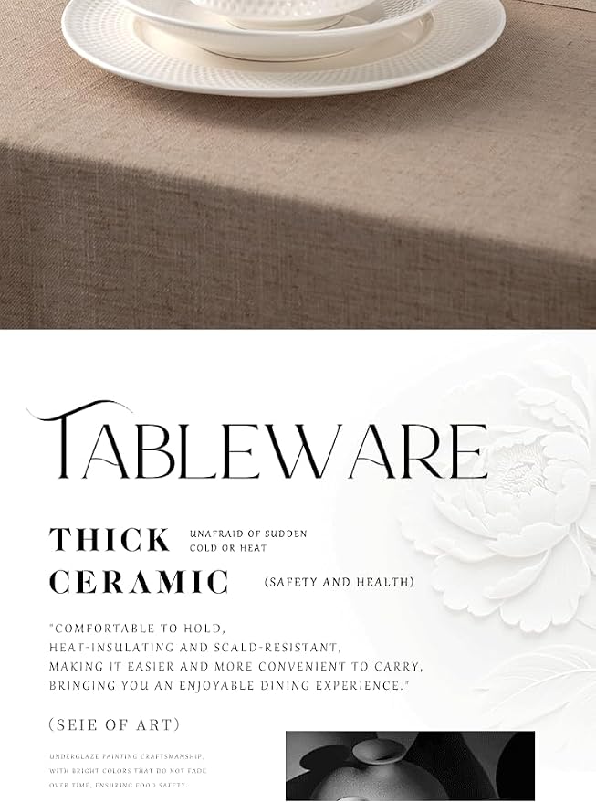 4-piece set, ceramic, embossed B design plate and bowl set, microwave and dishwasher tableware set, shatterproof and scratch resistant dinner set, irregular edge design, white