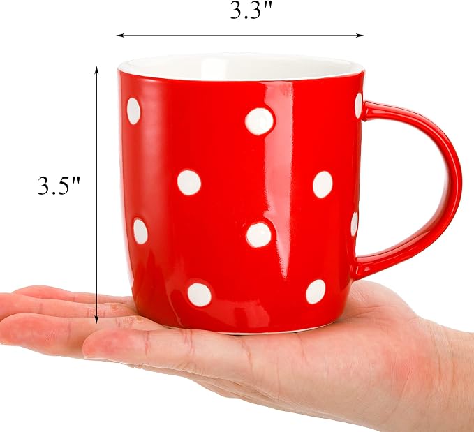 Elsjoy 6 Pack Polka Dot Coffee Mugs, 12 Oz Ceramic Coffee Mugs Colorful Porcelain Mug Set for Coffee, Tea, Milk, Hot Chocolate