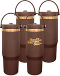 30 oz Tumbler Bulk with Handle and Straw, Vacuum Insulated Tumblers with Flip Straw and Top Handle, Leakproof Powder Coated Tumbler, Stainless Steel Travel Mug for Coffee Water (Browm, 4 Pack)