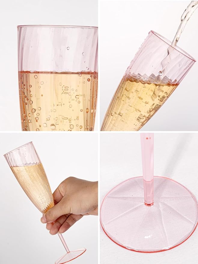 WDF 36PCS Pink Champagne Flutes Plastic - 6OZ Pink Disposable Champagne Flutes Party Supplies for Wedding Birthday Parties Valentine's Day Galentine's Day (Pack of 2)