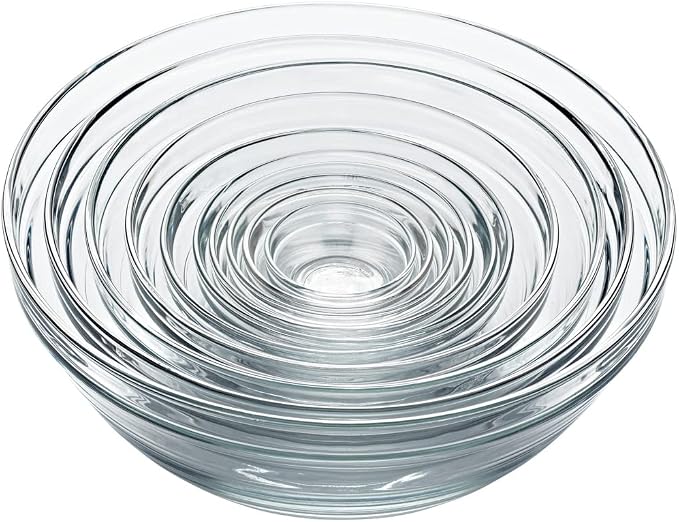 Duralex Le Gigogne Glass Mixing Bowl Set – 10-Piece Clear Stackable Prep Bowls Made of Durable Glass