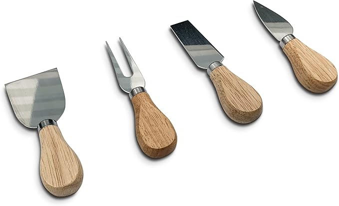 10” Round Cheese Bamboo Board Set with Cheese Knives for Charcuterie Boards, Bamboo