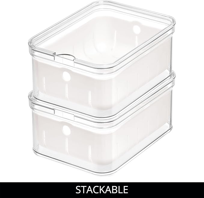 iDesign Small Fridge Berry Bin with Removable Colander Basket and Lid - Set of 4 - Clear/White
