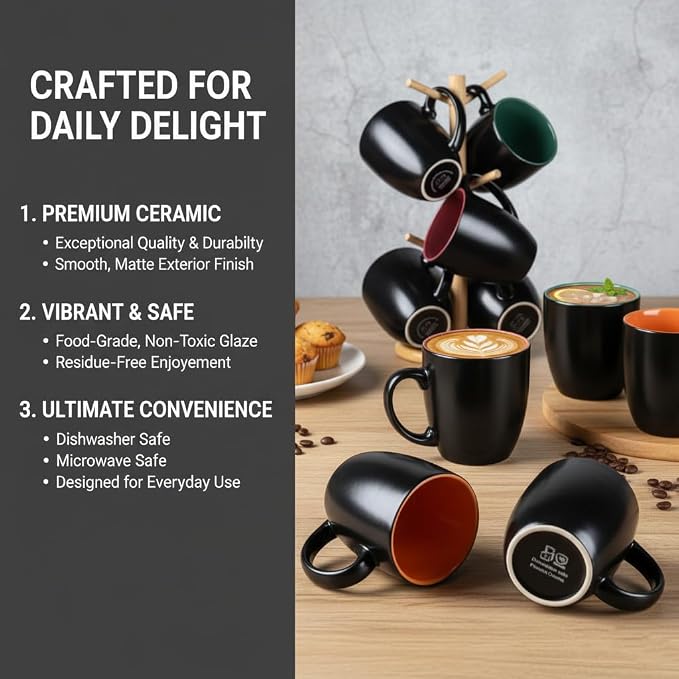 GBhome 16oz Coffee Mugs Set of 6,Ceramic Coffee Mugs for Man, Woman,Restaurant Modern Coffee Mugs Set with handle for Tea/Latte/Cappuccino/Milk/Cocoa. Dishwasher&Microwave Safe,Multi-Color,6 Pack
