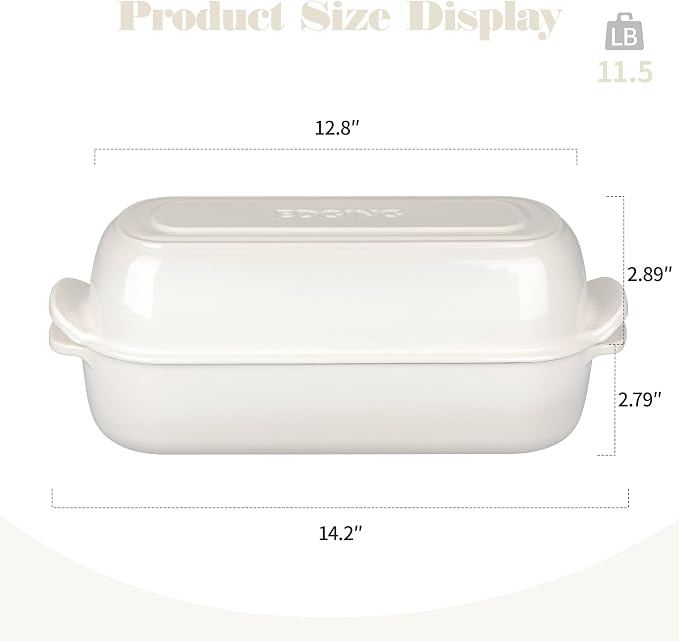 EDGING CASTING Enameled Cast Iron Loaf Pan with Lid, Bread pan, Dutch Oven Bread pan for Homemade Sourdough Bread Baking, 12.5x5.5 inch, 5qt, White