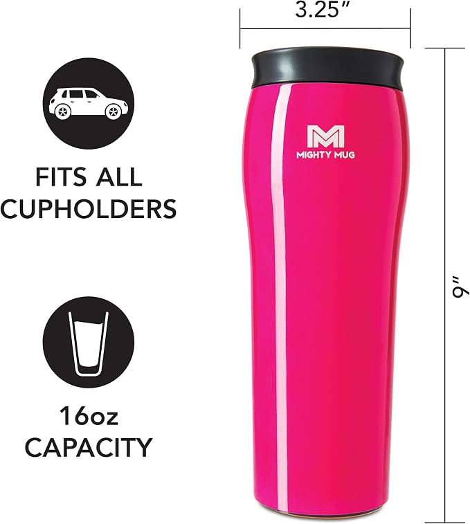 Mighty Mug | The Untippable Mug | Grips When Hit, Lifts for Sips | Insulated Stainless Steel Tumbler | Cupholder Friendly | Gifts for Women Men All | Leakproof | 6 Hour Hot / 24 Cold | 16oz | Lipstick