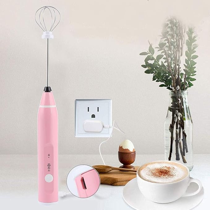 Rechargeable Milk Frother, Electric Coffee Mixer Handheld Egg Beater Household Kitchen Tools(Pink)