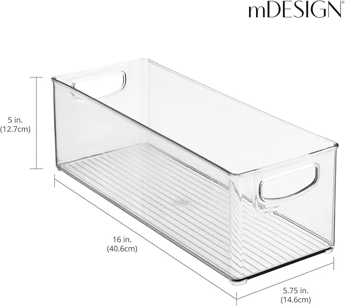 mDesign Plastic Stackable Kitchen Organizer - Storage Bin with Handles for Refrigerator, Freezer, Cabinet, and Pantry Shelves Organization - Food Container - Clear