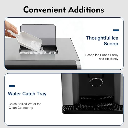 Nugget Ice Maker Countertop, 2-in-1 Electric Ice Dispenser Ice Water Maker with Self-Cleaning, 33lbs/Day Self Dispensing Bullet Head Round Fast Ice Machine for Home Office Cafes, 1.32lbs Storage