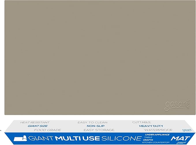 GASARÉ, Extra Large, Thick, Silicone Mat for Kitchen Counter, Heat Resistant Mat, Countertop Protector, Non-Slip, Easy to Clean, Cuttable, 40 x 23.5 Inches, Taupe