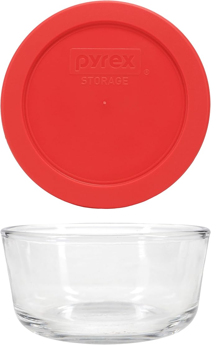 Pyrex 7200 2 Cup Glass Bowls & 7200-PC Red Food Storage Replacement Lids (6-Pack) - Made in USA