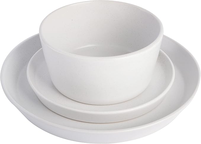 Gibson Soho Lounge Sofia Coupe Stoneware Dinnerware Set, Service for 4 (12pcs), White w/Speckle