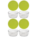 Pyrex 7201 4 Cup Glass Bowls & 7201-PC Edamame Green Food Storage Replacement Lids (4-Pack) - Made in USA