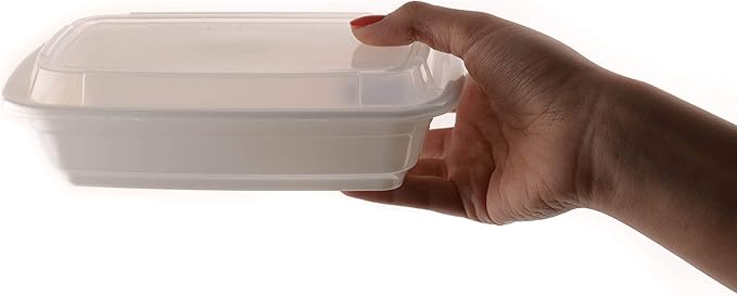 EcoQuality Meal Prep Containers [100Pack] White Rectangle Container with Lids, Food Storage Bento Box, Microwavable, Disposable, Stir Fry | Lunch Boxes | BPA Free | Freezer/Dishwasher Safe (24 oz)