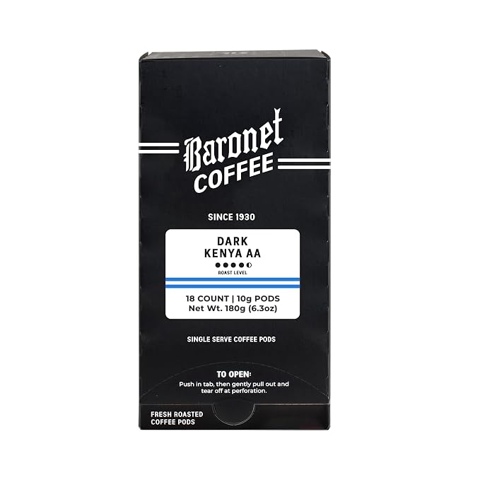 Baronet Coffee Pods [French Roast Kenya-54 Pods] Single Cup Use, Like Senseo [3 Boxes of 18 Single Serve 10 Gram] Regular Strength [Dark French Roast Kenya]