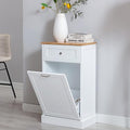 Gitua Tilt Out Trash Cabinet, Freestanding Wooden Kitchen Trash Recycling Cabinet with Drawer & Removable Cutting Board, Dog Proof Trash Can Cabinet, White