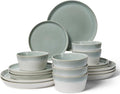 Pokini Dinnerware Sets for 6, Ceramic Plates and Bowls Set, Modern Artisan Dish Set, Microwave & Dishwasher Safe Dishware Set, Chip & Scratch Resistant Dinner Sets, Gradient Green