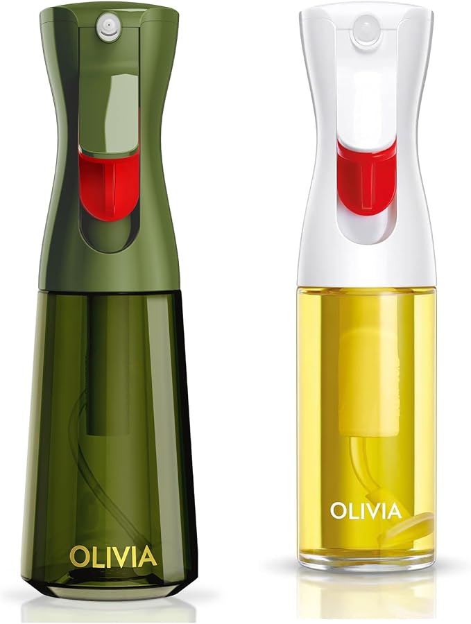 FLAIROSOL OLIVIA Glass Olive Oil Sprayer, Oil Sprayer for Cooking, 130Ml Clear Bottle & 200ML Green Bottle