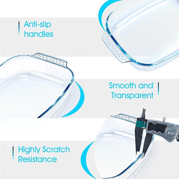 Large Glass Baking Dish Set, Easy Grab Oven Safe Glass Pan for Cooking 2 QT+2.7 QT+3.3 QT
