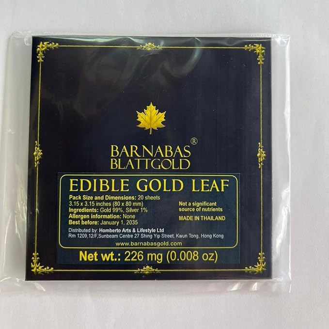 Barnabas Blattgold Edible Gold Leaf 24K - Cake Decorations, Loose Gold Leaf Sheets for Cupcakes - 3.1 inches, Interleaf of 25