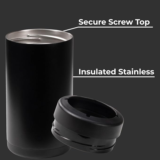 HydroJug Tall Can Cooler 16 oz, Stainless Steel Can Holder, Black