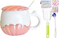Pearl Ceramic Coffee Mug for Tea Latte Milk Cute Love Shape Cup for Home Office Women Gift 6.5 oz (Shell Round Pink, 350 ml)