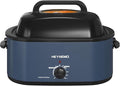 22 Quart Roaster Oven with Viewing Self-Basting Lid, Large Electric Turkey Roaster Oven with Defrost & Warm Function, Adjustable Temperature, Removable Pan & Rack, Stainless Steel, Blue