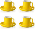 2.5OZ Mini Espresso Cups Set of 4, Yellow Ceramic Demitasse Espresso Mugs with Saucers, Small Coffee Cups for Single/Double Espresso Shots
