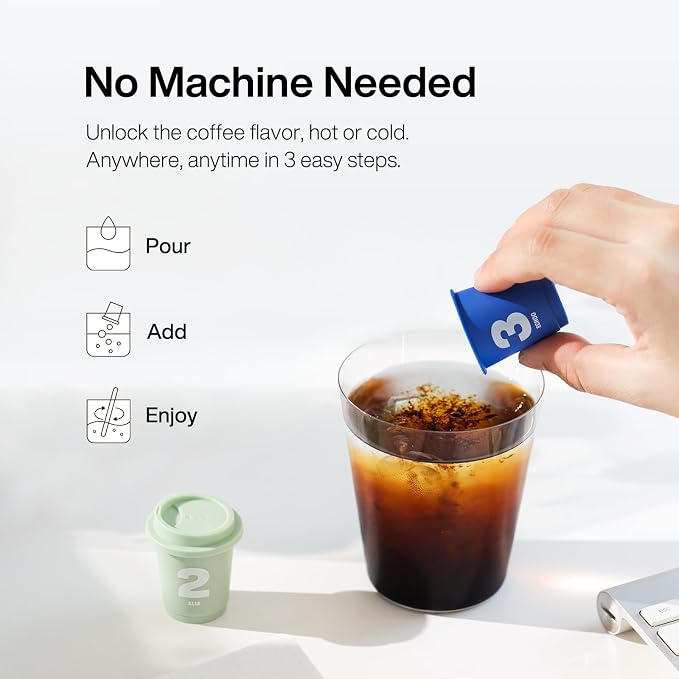 Saturnbird Super Instant Coffee Pods, Specialty Cold Brew Freeze-dried Coffee, No.3 Medium Roast, 100% Arabica, Brew with Hot/Cold Water or Milk, 24 Single-Serve Packets