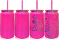 4 Pack Glass Cups with Lids and Straws, 16 oz Stainless Steel Cups, Insulated Skinny Tumbler, Powder Coated Travel Tumblers for Laser Engrave, Iced Coffee Cup for Smoothie Water DIY Gift(Rosy,4 pack)