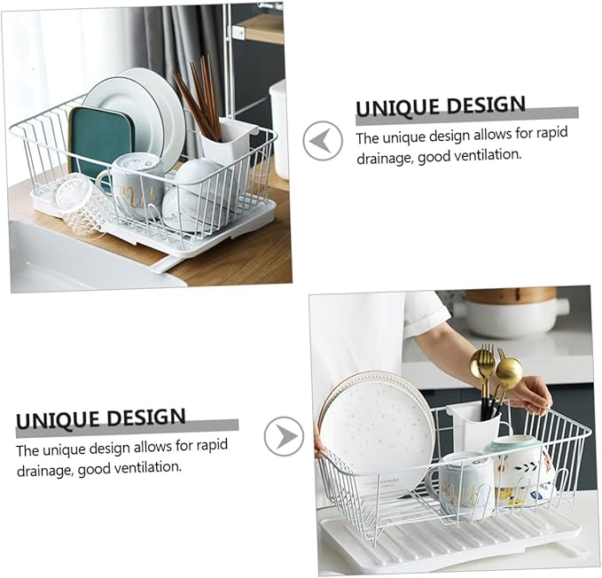 PRETYZOOM Dish Drying Rack Multi-Functional Kitchen Drainer Basket Premium Over Sink Drying for Easy Water Drainage and Stylish Organization White Iron Design