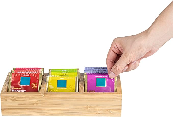 Restaurantware-9.5 x 4.25 x 2 Inch Coffee Condiment Organizer, 1 Rectangle Creamer Organizer - 3 Compartments, Break-Resistant, Bamboo Coffee Accessory Caddy, Won't Chip, For Tea And Sugar Packets