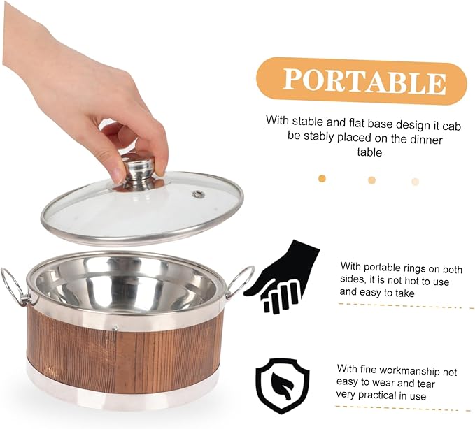 Wooden Rice Bucket with Lid Steamed Rice Holder Food Storage Container for Sushi Tofu More for Home Dining and Meal Prep