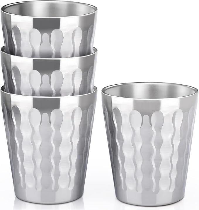 Beasea 10oz Stainless Steel Cups, 4 Pack Double Wall Metal Stackable Insulated Portable Drinking Tumblers Unbreakable Shatterproof Glasses for Home Restaurant Party Camping Travelling