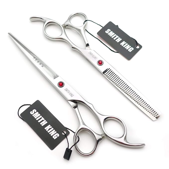 7.0 Inches Hair Cutting Scissors Set with Combs Lether Scissors Case,Hair cutting shears Hair Thinning shears For Personal and Professional (Silver)
