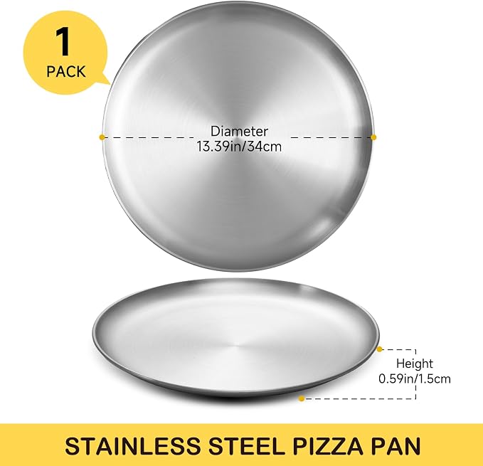 13.5 Inch Pizza Pan for Oven Stainless Steel Baking Sheet Round Plates for Cake Pie and Salad Pizza Steel Tray Oven Dishwasher Safe & Easy Clean(1 Pack)
