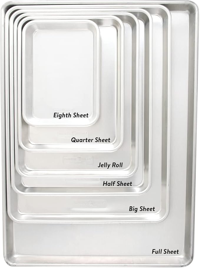 Nordic Ware Naturals Half Sheet and Quarter Sheet Baking Set - USA Made Aluminum Commercial Quality Sheet Pans for Baking or Roasting, Encapsulated Galvanized Steel Rim Prevents Warping