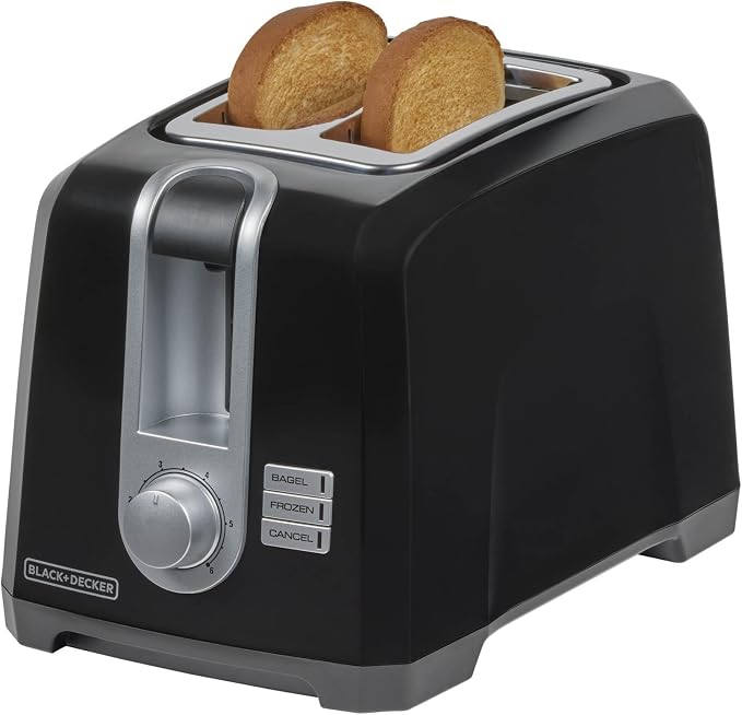 BLACK+DECKER 2-Slice Toaster, Extra Wide Slots for Bagels & Thick Bread, 6 Browning Settings, Removable Crumb Tray, Cancel Button, 850W, Black (Pack of 2)