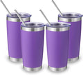 Volhoply 20oz Stainless Steel Tumbler with Lid and Straw Bulk 4 Pack,Double Wall Insulated Travel Iced Coffee Mug Fits Cup Holder,Powder Coated Cups for Hot/Cold Drinks,Gifts for Women（Purple,4 Set）