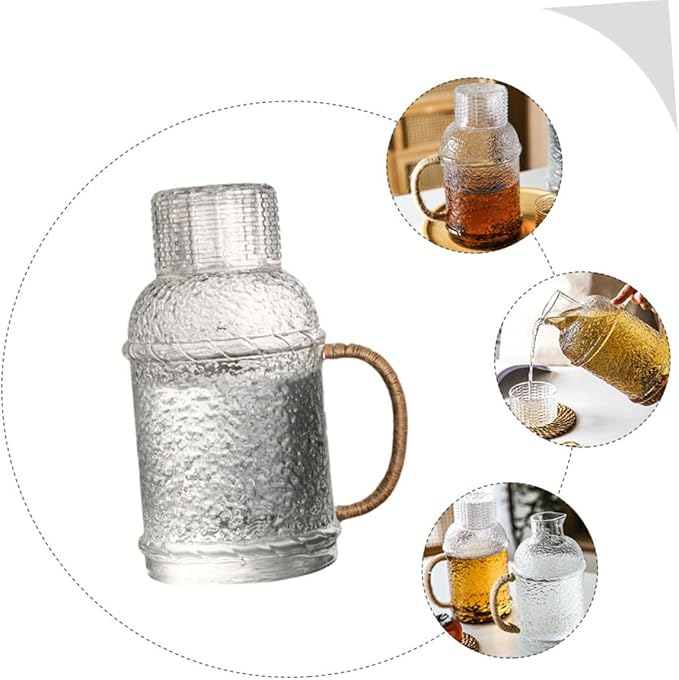 Luxshiny 1set Thickened Glass Water Pitcher Lid High-temperature Resistant Water Kettle for Home Office Elegant Design for Beverages and Tea Storage