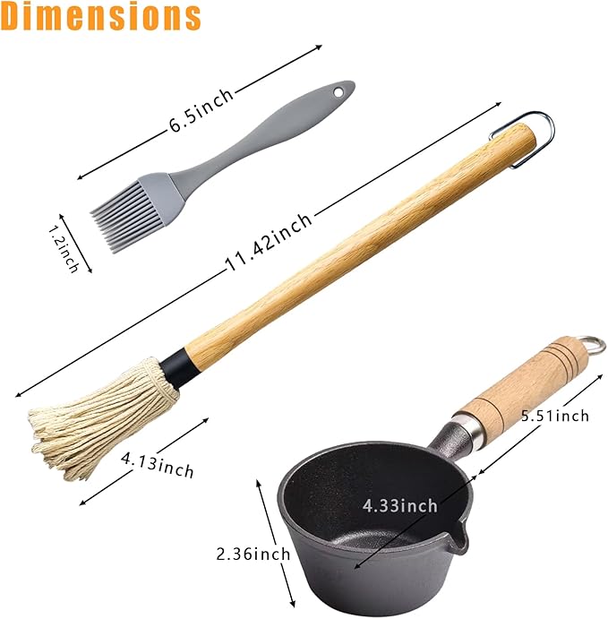 BBQ Mop-Cast Iron Sauce Pan 11-In-1 Tool Set Brushes For Sauce Is Suitable For Bacon Machines, Grills And Stoves, Camping Cooking And Stove Butter Melting
