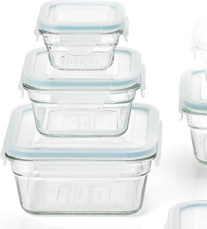 Glasslock Tempered Glass Food Storage Containers with Lids for Household Essentials, Meal Prep, and Leftover Storage, Clear (8 Pack)
