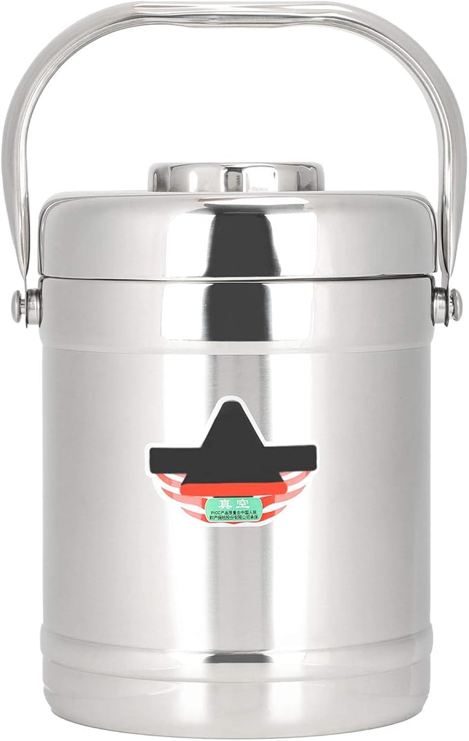Vacuum-Insulated Food Jar, 1.8L Straight Shape Double-Wall Vacuum Insulated Lunch Box, Stainless Steel Hot Food Container and Lunch Container Bento Box for Food Flask Wide Mouth, Silver